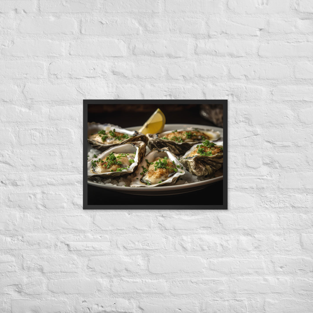 Grilled Malpeque Oysters with Garlic Butter Framed poster 🤤 from Yumify.AI