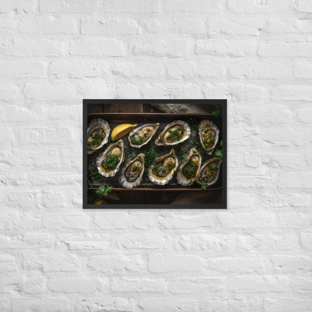 Grilled Eastern Oysters with Garlic Butter Framed poster 🤤 from Yumify.AI