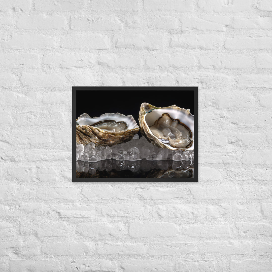 Glistening Sydney Rock Oyster on Ice Framed poster 🤤 from Yumify.AI