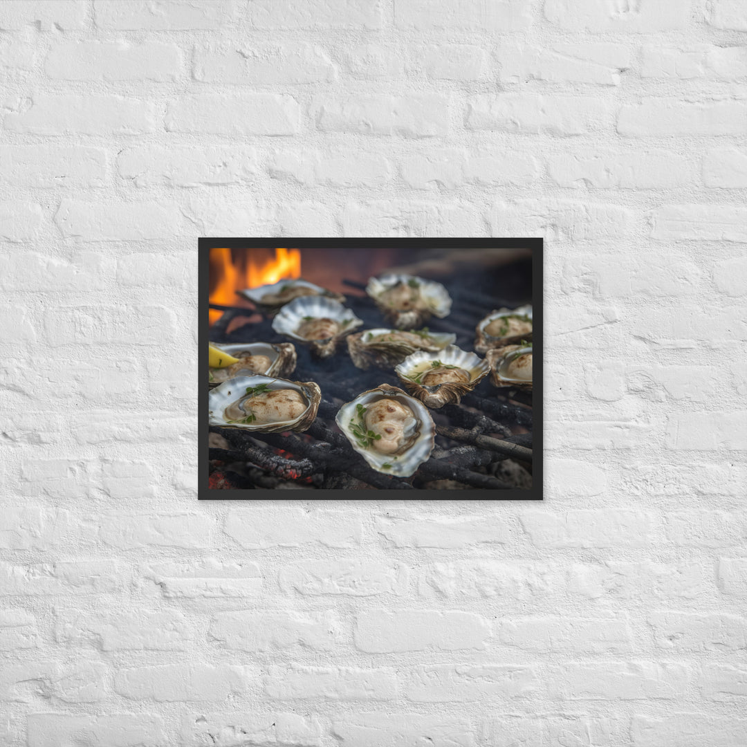 Grilled Malpeque Oysters with Garlic Butter Framed poster 🤤 from Yumify.AI