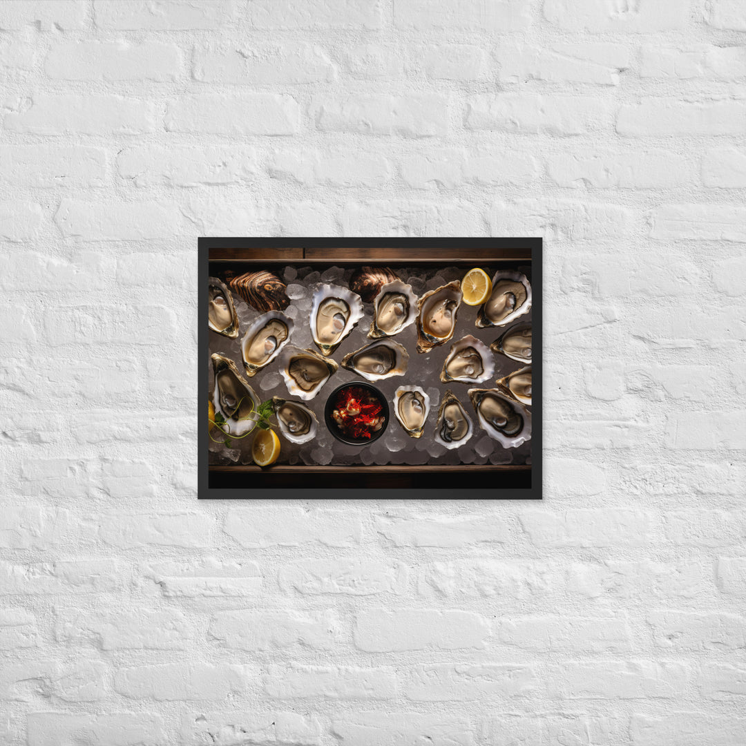 Freshly Shucked Sydney Rock Oysters on Ice Framed poster 🤤 from Yumify.AI