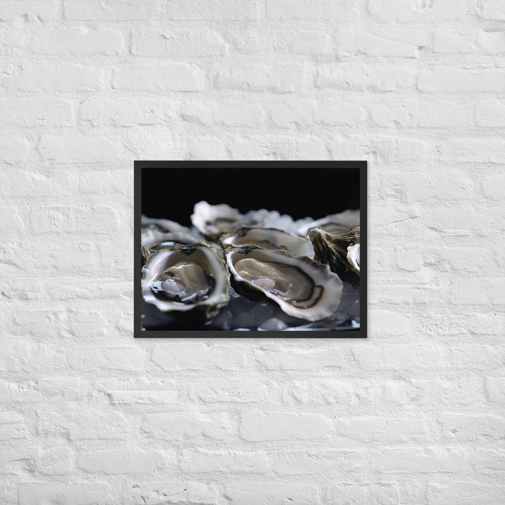 Freshly Shucked Pacific Oysters on Ice Framed poster 🤤 from Yumify.AI