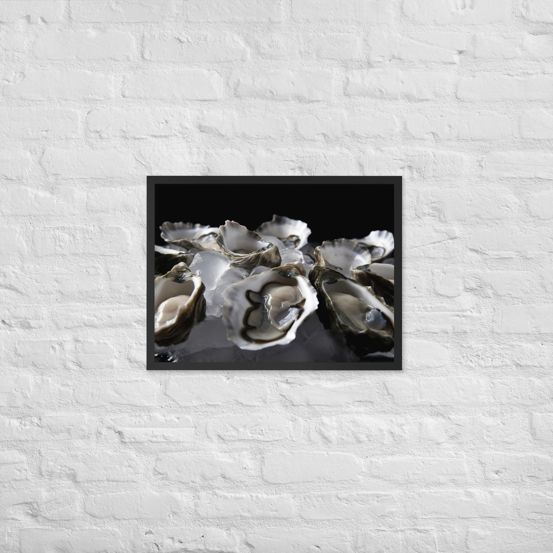 Freshly Shucked Pacific Oysters on Ice Framed poster 🤤 from Yumify.AI