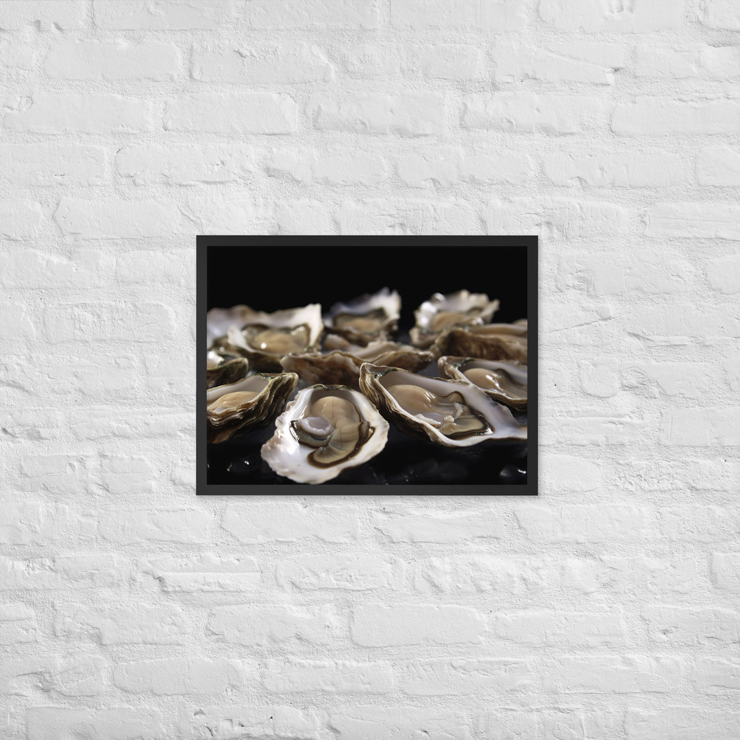 Freshly Shucked Pacific Oysters on Ice Framed poster 🤤 from Yumify.AI