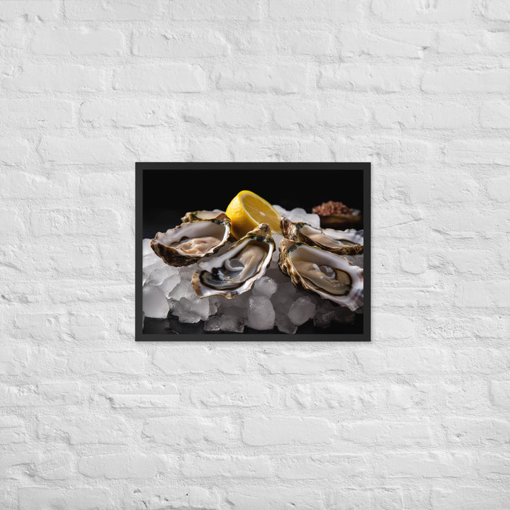 Freshly Shucked European Flat Oysters on Ice Framed poster 🤤 from Yumify.AI