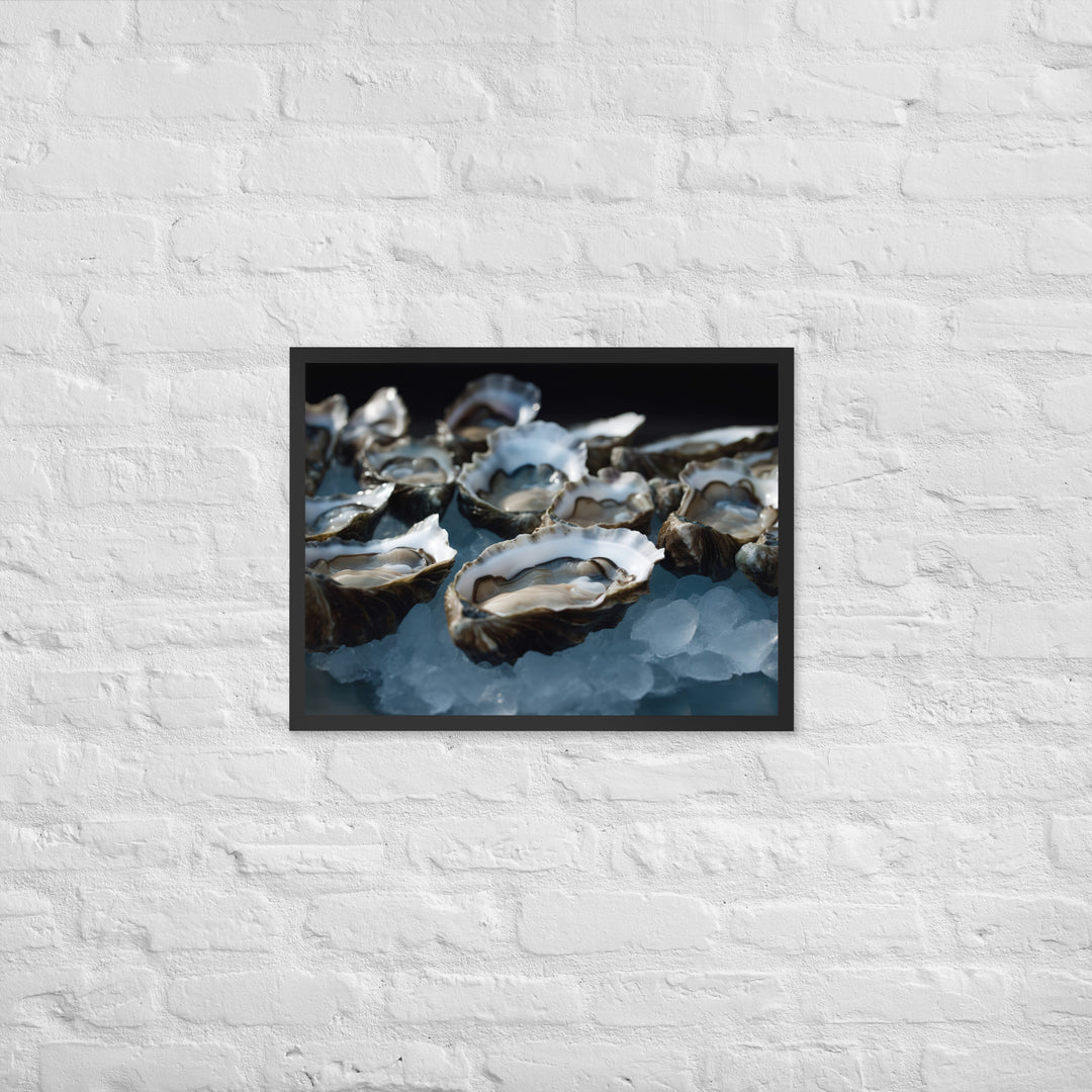 Freshly Shucked Blue Point Oysters on Ice Framed poster 🤤 from Yumify.AI