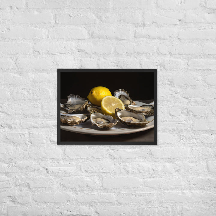 European Flat Oysters with a Splash of Lemon Framed poster 🤤 from Yumify.AI