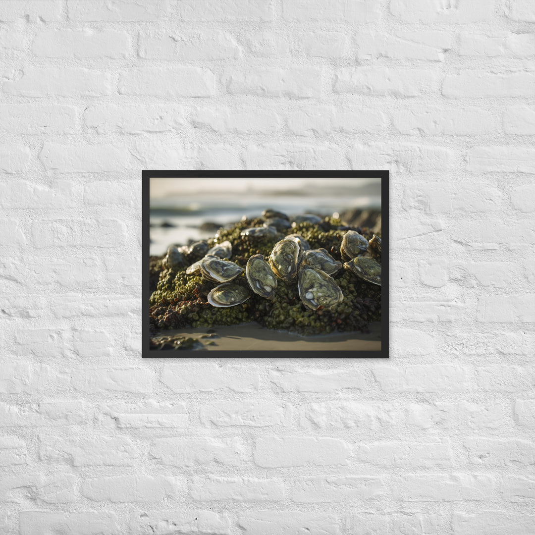 European Flat Oysters on a Bed of Seaweed Framed poster 🤤 from Yumify.AI