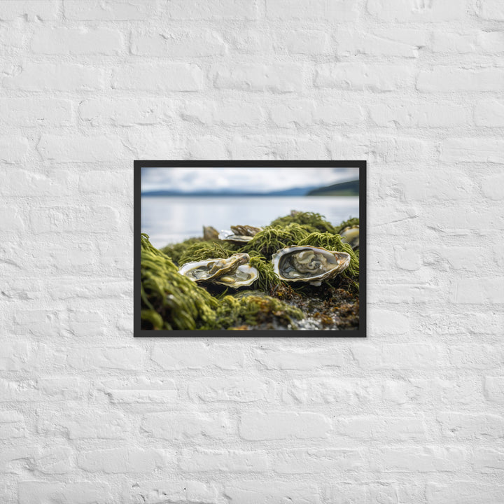 European Flat Oysters on a Bed of Seaweed Framed poster 🤤 from Yumify.AI