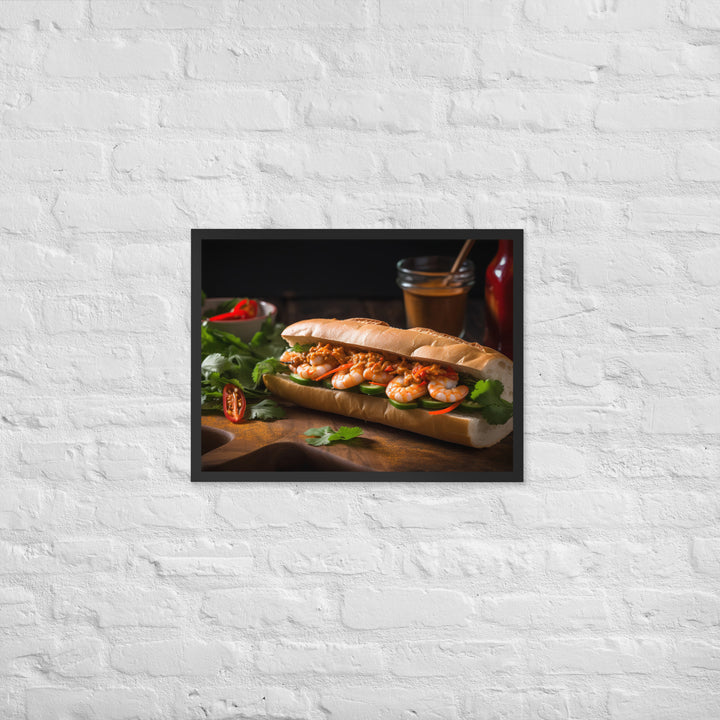 Spicy Banh Mi with Grilled Shrimp and Sriracha Mayo Framed poster 🤤 from Yumify.AI