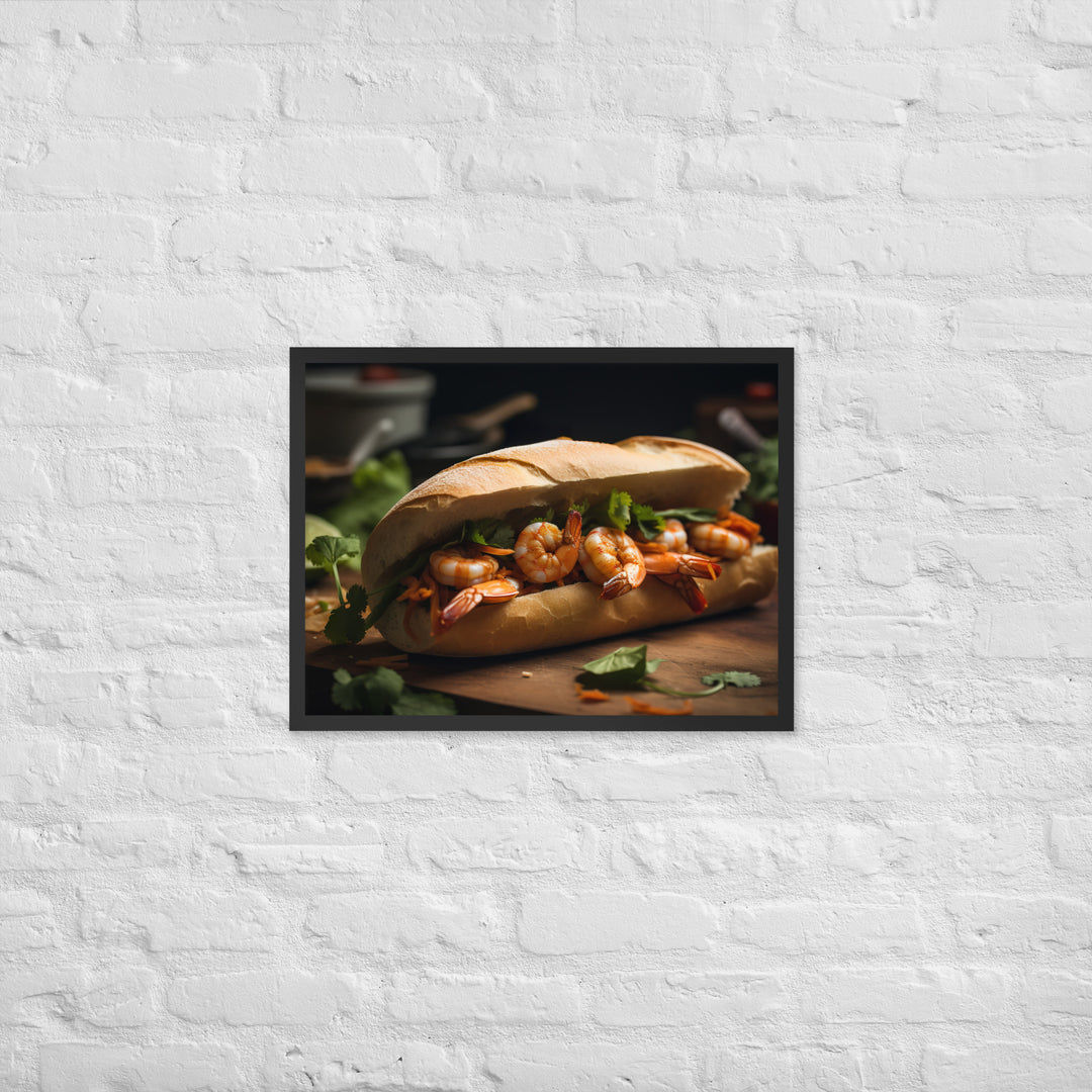 Spicy Banh Mi with Grilled Shrimp and Sriracha Mayo Framed poster 🤤 from Yumify.AI