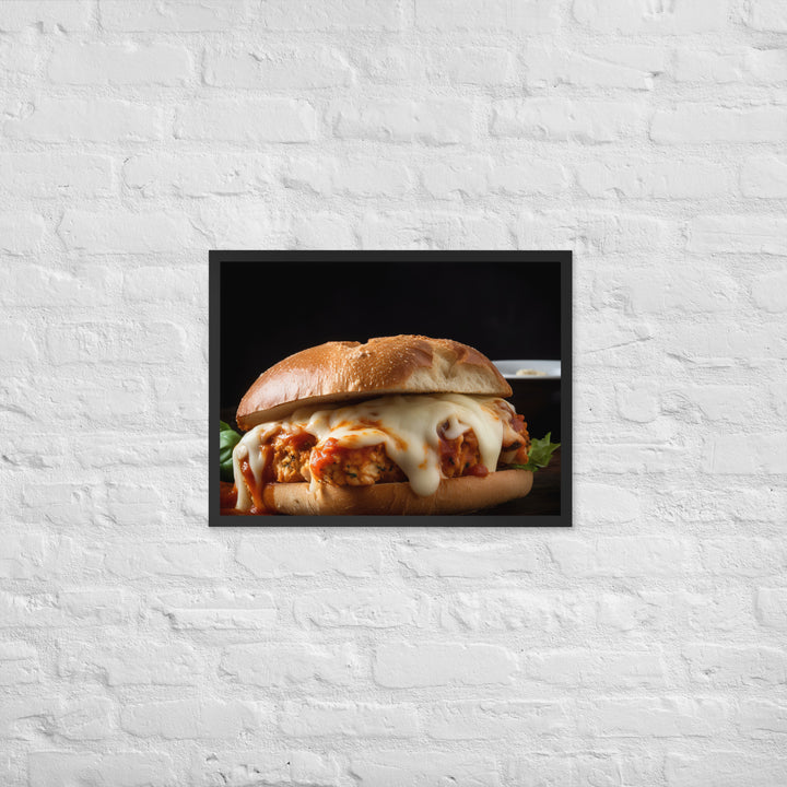 Juicy Chicken Parmesan on a Toasted Bun Framed poster 🤤 from Yumify.AI