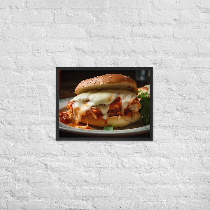 Juicy Chicken Parmesan on a Toasted Bun Framed poster 🤤 from Yumify.AI