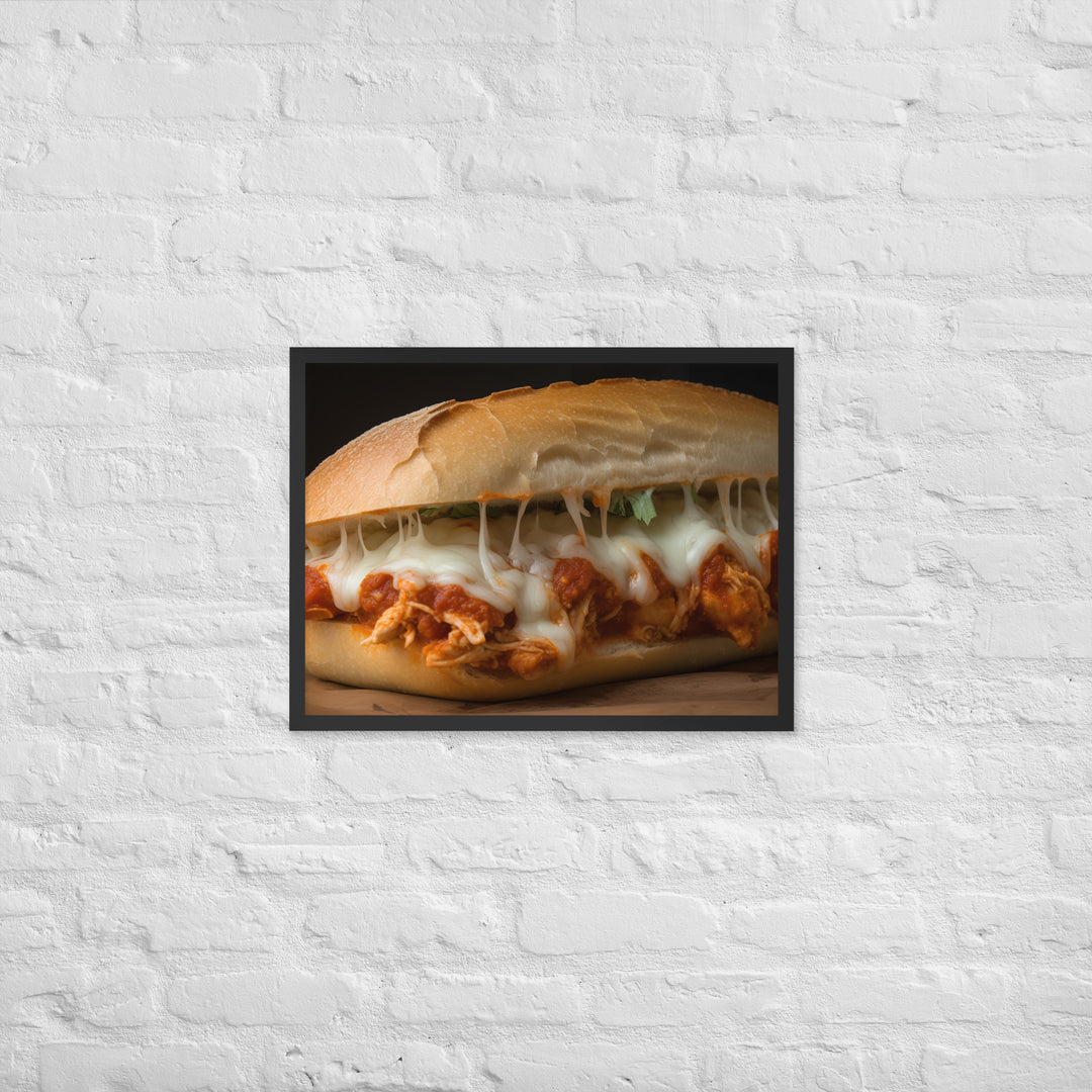 Hearty Chicken Parmesan on a Ciabatta Roll Framed poster 🤤 from Yumify.AI