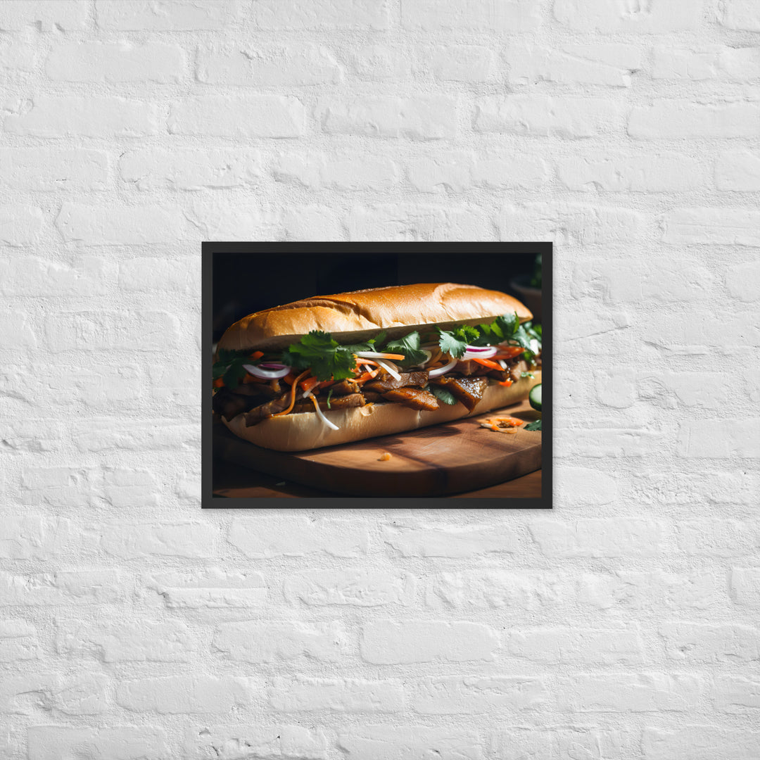 Classic Banh Mi Sandwich with Pork Belly and Caramelized Onion Framed poster 🤤 from Yumify.AI