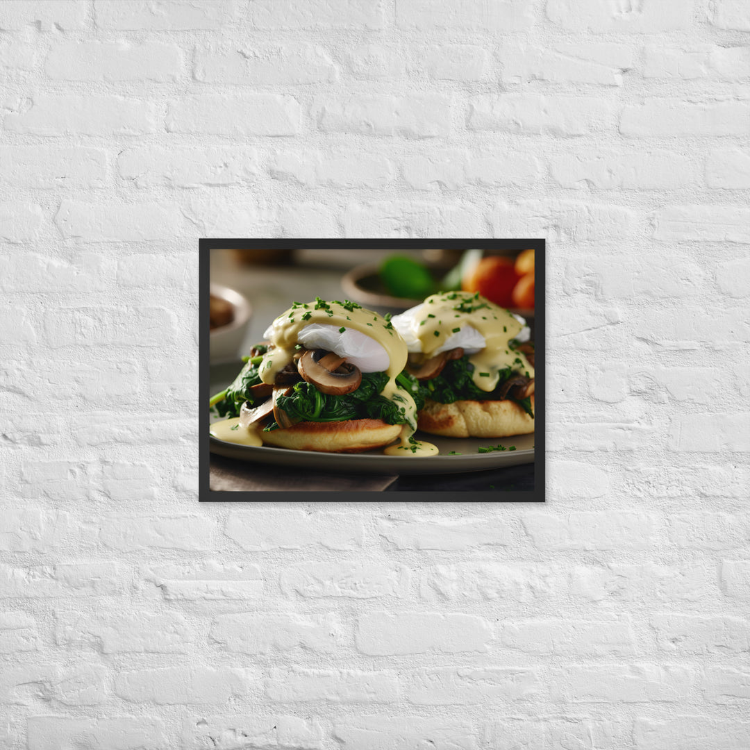 Spinach and Mushroom Eggs Benedict Framed poster 🤤 from Yumify.AI