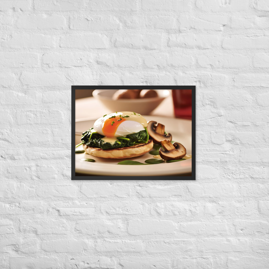 Spinach and Mushroom Eggs Benedict Framed poster 🤤 from Yumify.AI