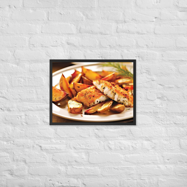 Oven Baked Fish and Wedges Framed poster 🤤 from Yumify.AI