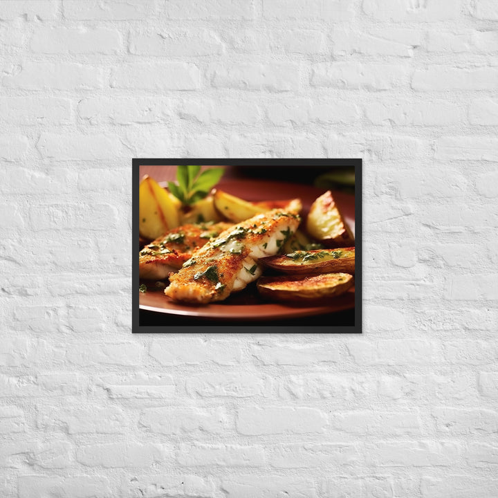 Oven Baked Fish and Wedges Framed poster 🤤 from Yumify.AI