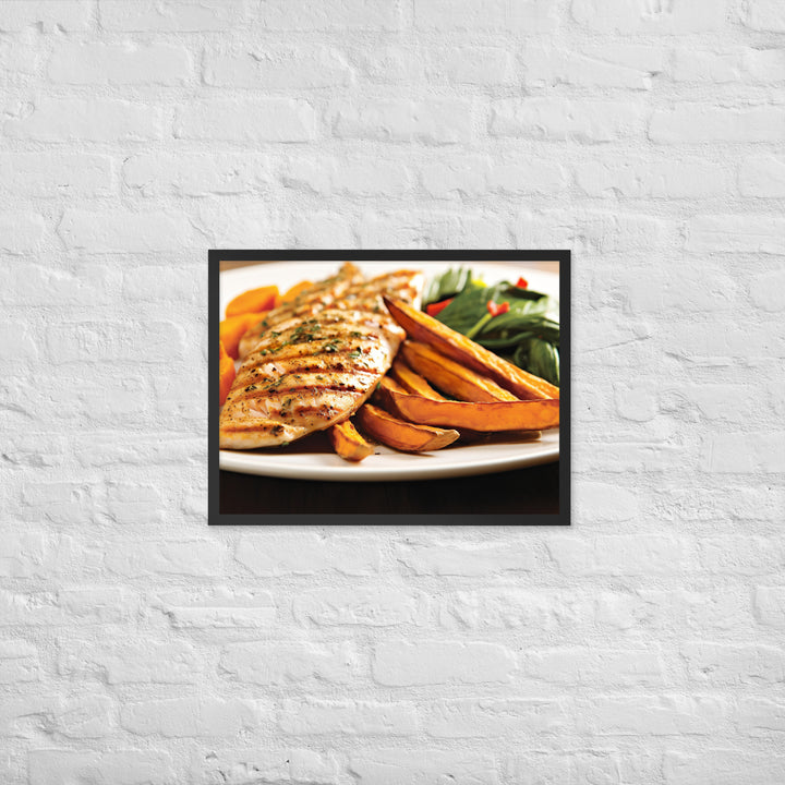 Grilled Fish and Sweet Potato Fries Framed poster 🤤 from Yumify.AI