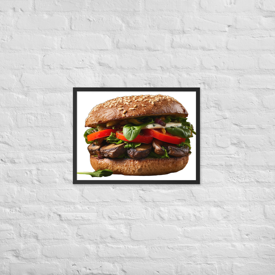 Vegan Delight Mushroom Burger Framed poster 🤤 from Yumify.AI