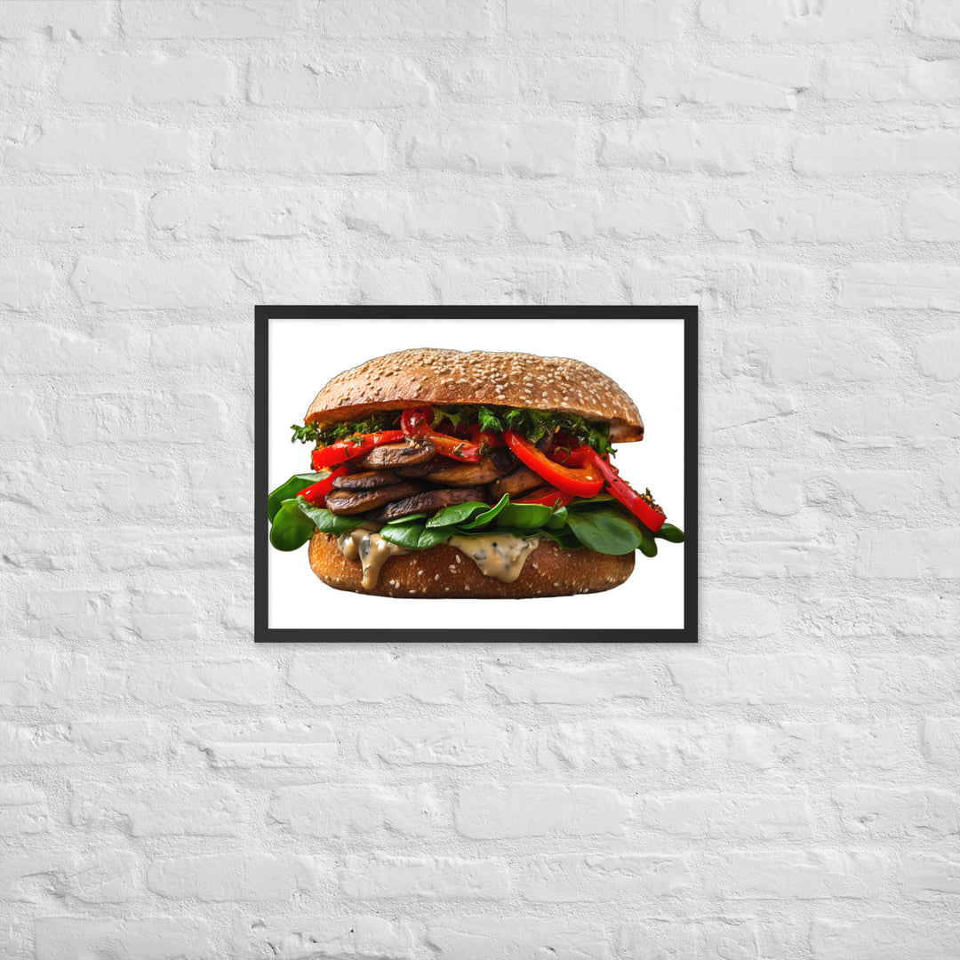 Vegan Delight Mushroom Burger Framed poster 🤤 from Yumify.AI