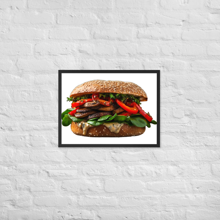 Vegan Delight Mushroom Burger Framed poster 🤤 from Yumify.AI