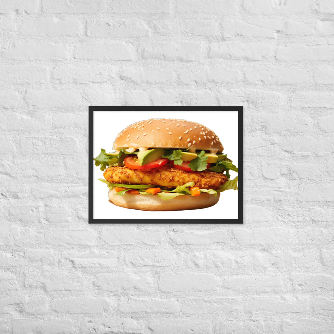 Spicy Chicken Burger Delight Framed poster 🤤 from Yumify.AI