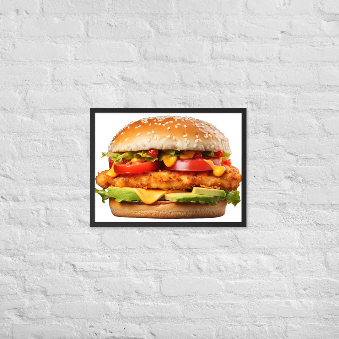 Spicy Chicken Burger Delight Framed poster 🤤 from Yumify.AI