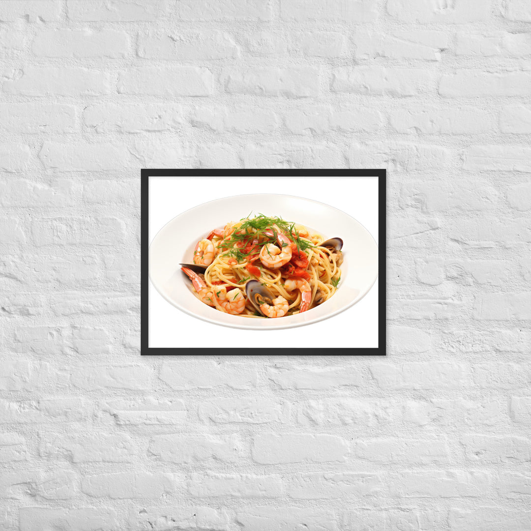 Seafood Linguine Delight Framed poster 🤤 from Yumify.AI