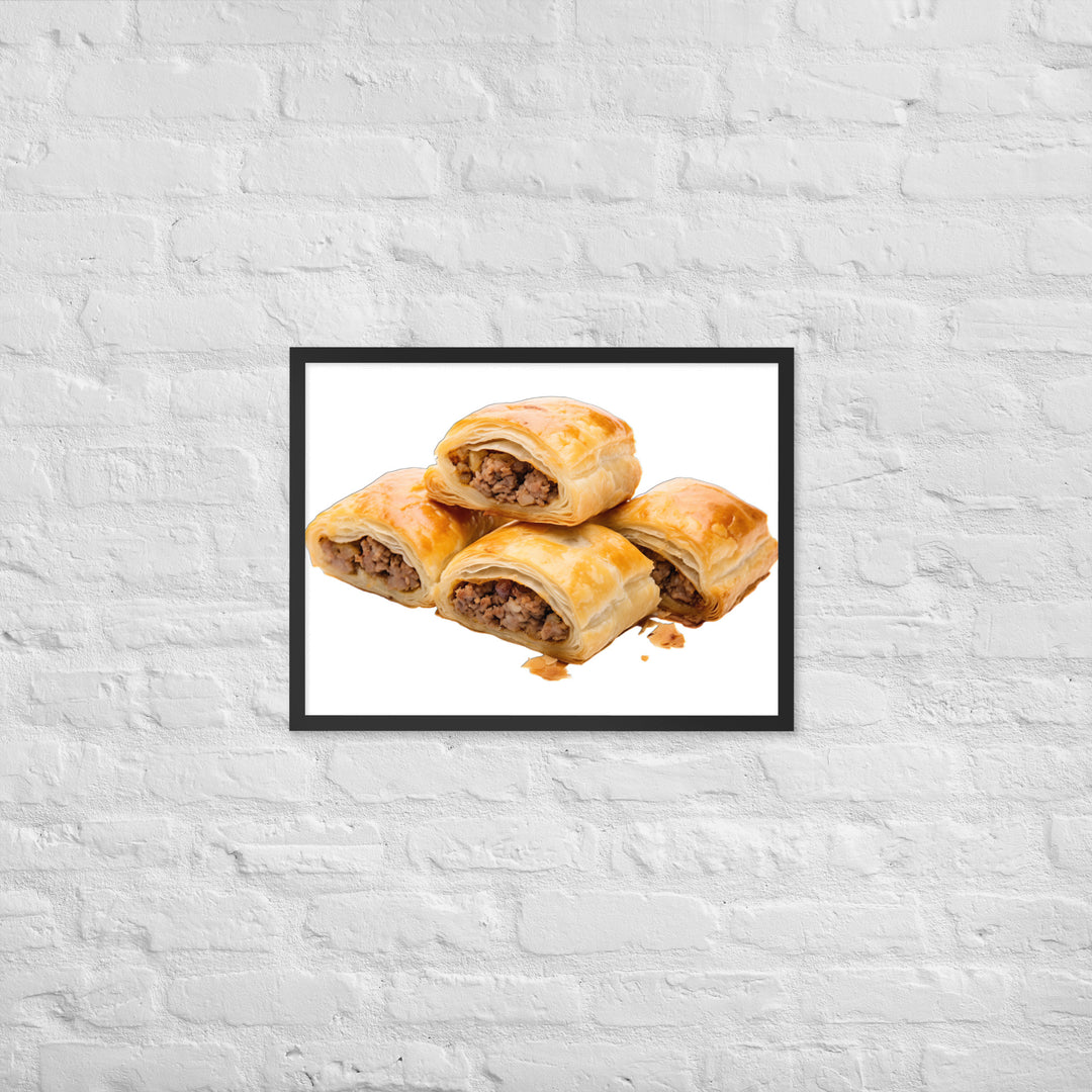 Sausage Rolls with Caramelized Onions Framed poster 🤤 from Yumify.AI