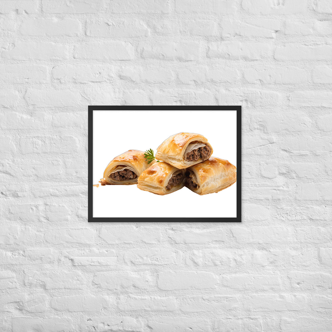 Sausage Rolls with Caramelized Onions Framed poster 🤤 from Yumify.AI