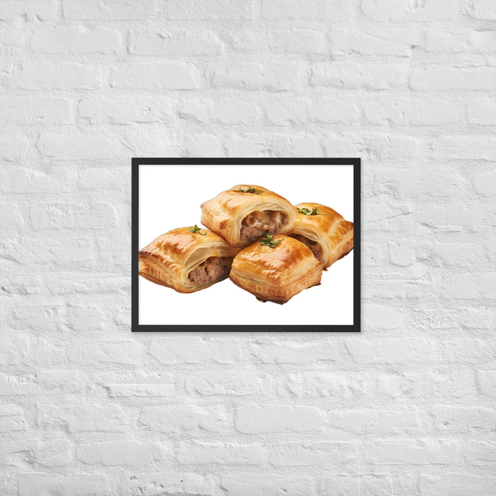 Flaky Golden Sausage Rolls Framed poster 🤤 from Yumify.AI