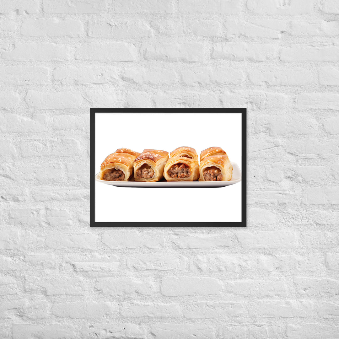 Flaky Golden Sausage Rolls Framed poster 🤤 from Yumify.AI