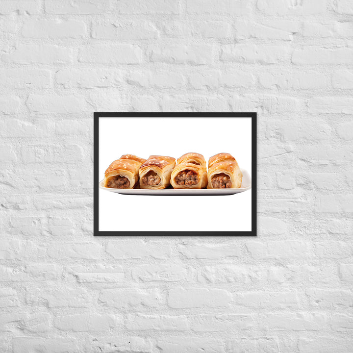 Flaky Golden Sausage Rolls Framed poster 🤤 from Yumify.AI