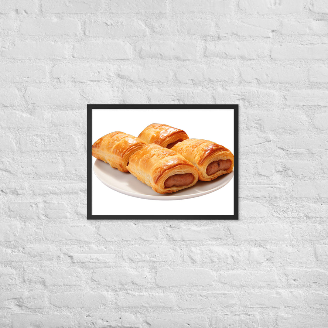 Flaky Golden Sausage Rolls Framed poster 🤤 from Yumify.AI