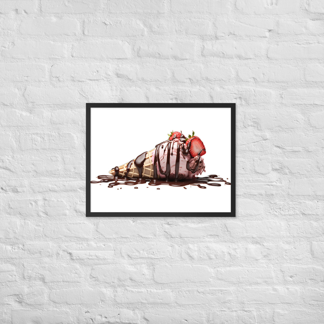 Chocolate Drizzle Over Strawberry Ice Cream Framed poster 🤤 from Yumify.AI