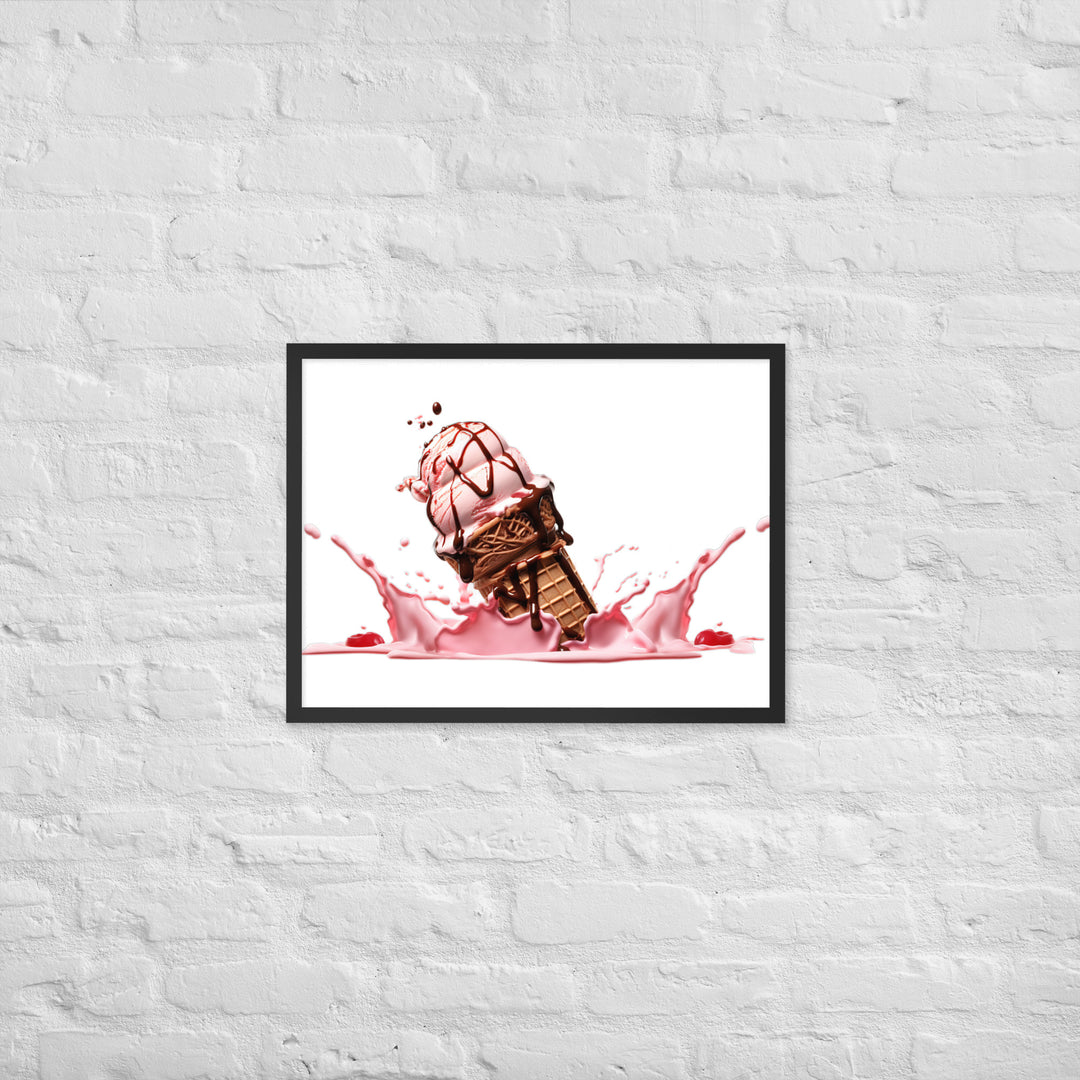 Chocolate Drizzle Over Strawberry Ice Cream Framed poster 🤤 from Yumify.AI