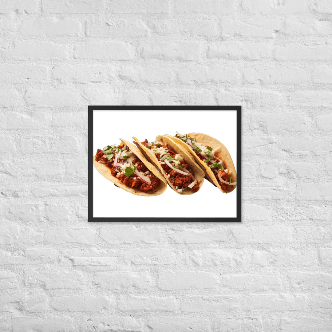 Spicy Chorizo Tacos Glow Framed poster 🤤 from Yumify.AI