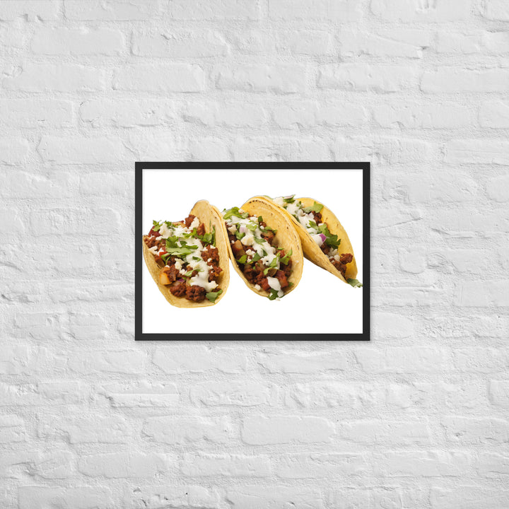 Spicy Chorizo Tacos Glow Framed poster 🤤 from Yumify.AI