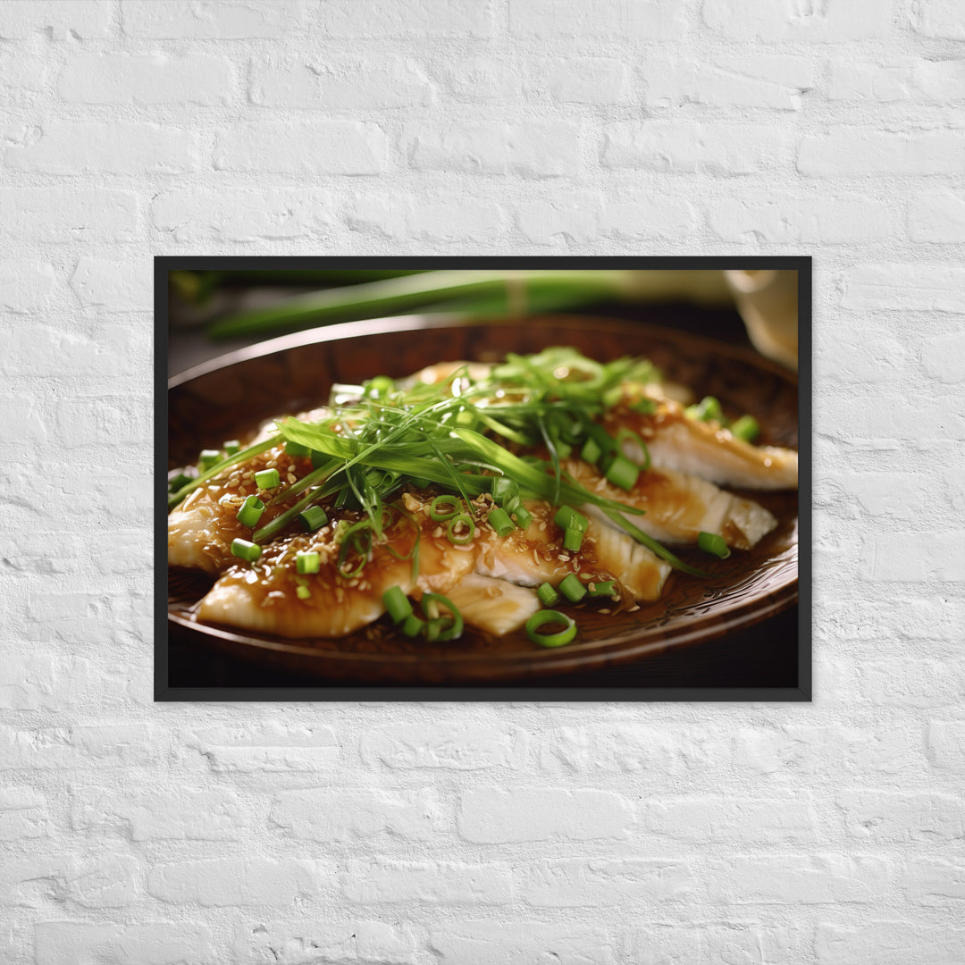 Steamed Fish with Ginger and Scallions Framed poster 🤤 from Yumify.AI