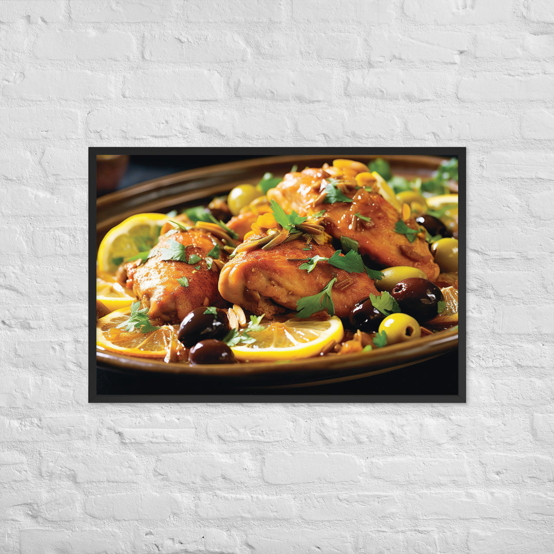 Moroccan Chicken with Preserved Lemons and Olives Framed poster 🤤 from Yumify.AI