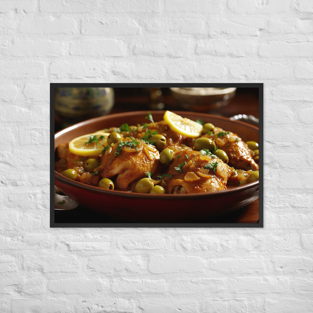 Moroccan Chicken with Preserved Lemons and Olives Framed poster 🤤 from Yumify.AI