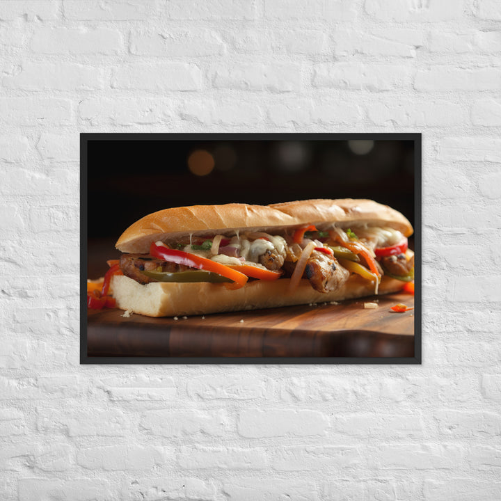 Sausage and peppers sandwich Framed poster 🤤 from Yumify.AI