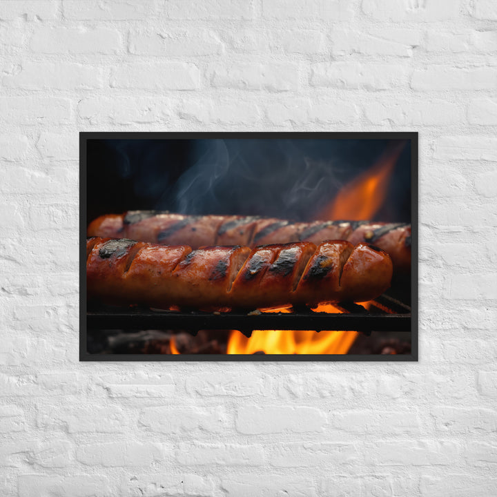 Grilled Sausage on an Open Flame Framed poster 🤤 from Yumify.AI