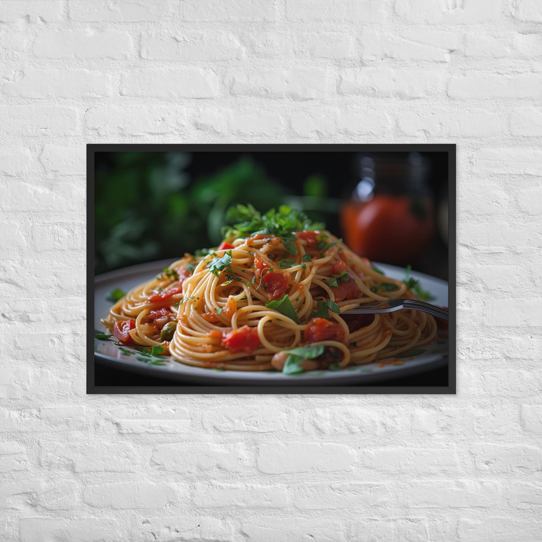 Vegan Spaghetti with Tomato Sauce Framed poster 🤤 from Yumify.AI