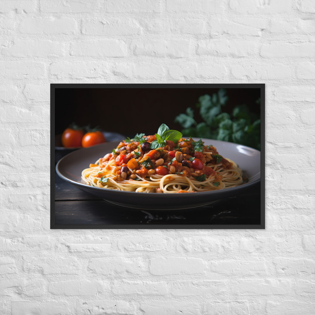 Vegan Spaghetti with Tomato Sauce Framed poster 🤤 from Yumify.AI