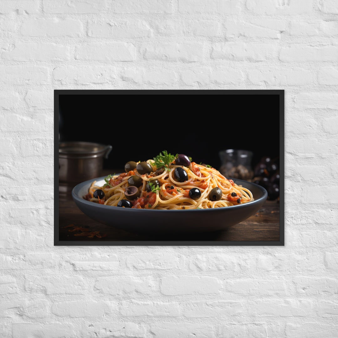 Spaghetti Puttanesca with Anchovies Framed poster 🤤 from Yumify.AI