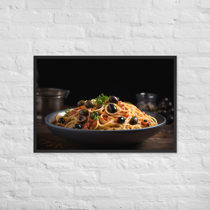 Spaghetti Puttanesca with Anchovies Framed poster 🤤 from Yumify.AI