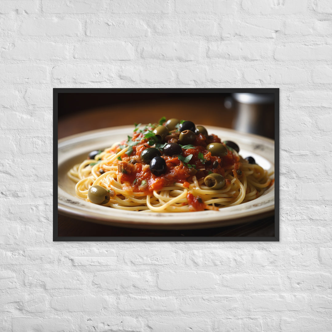 Spaghetti Puttanesca with Anchovies Framed poster 🤤 from Yumify.AI